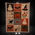 Halloween Patchwork Woven Throw Blanket – Cozy Spooky Decor
