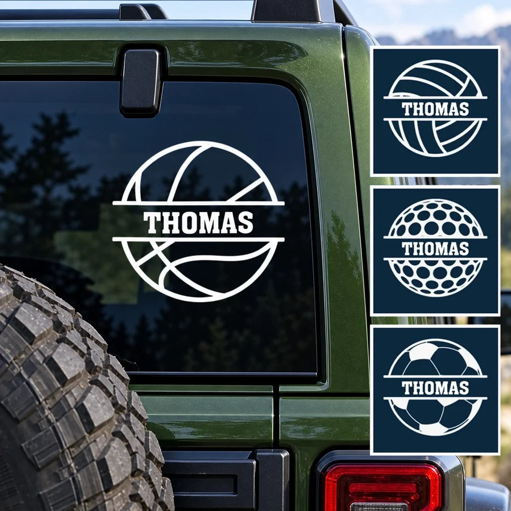 Personalized Sports Ball Decal — Custom Name & Number Sticker